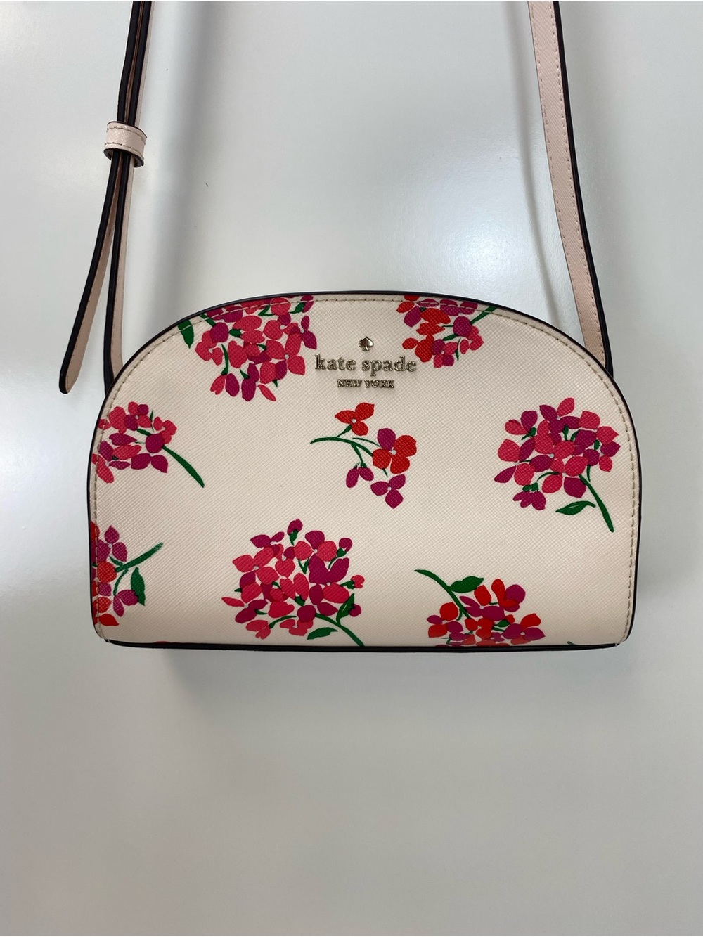 Kate Spade Cream Floral Dome Crossbody Bag with Pink Flowers